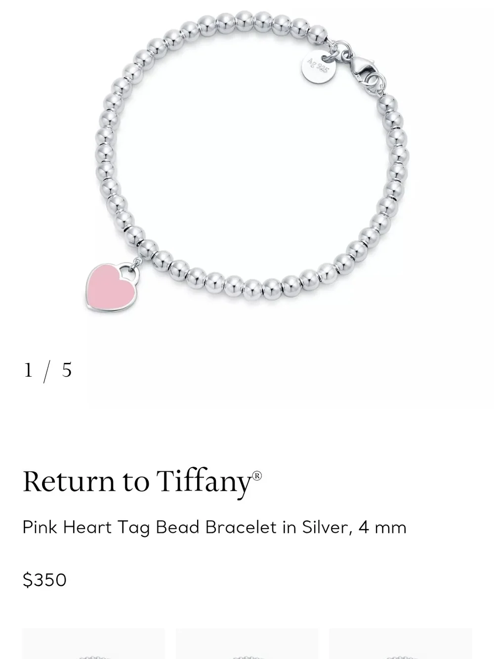 Tiffany & Co. Sterling Silver Bead Bracelet with Heart Tag - Blue (Pouch)